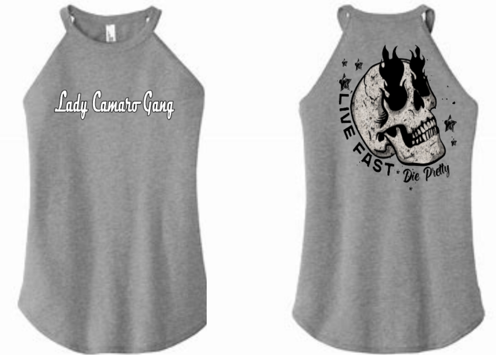 Live Fast Die Pretty Tri Rocker Tank